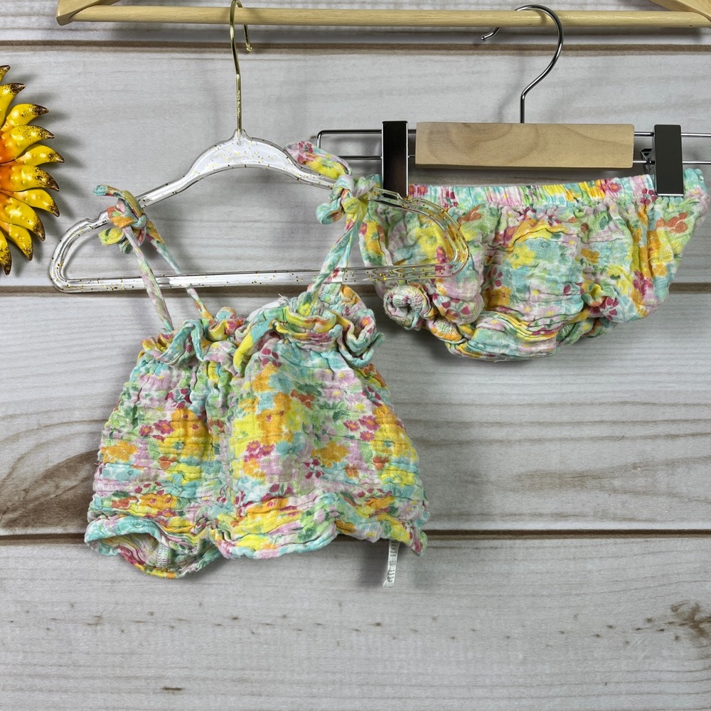 Angel Dear Baby Girl Set Top Romper Shorts Floral Print Summer Yellow 12 18M